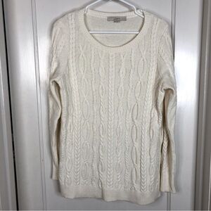 Loft top cream off white cable knit crew neck long sleeved sweater size Med.